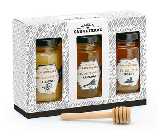 Coffret 3 miels et cuillère à miel